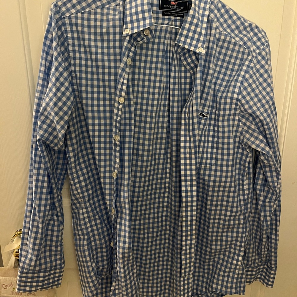Vineyard Vines Men's Blue and White Check Shirt